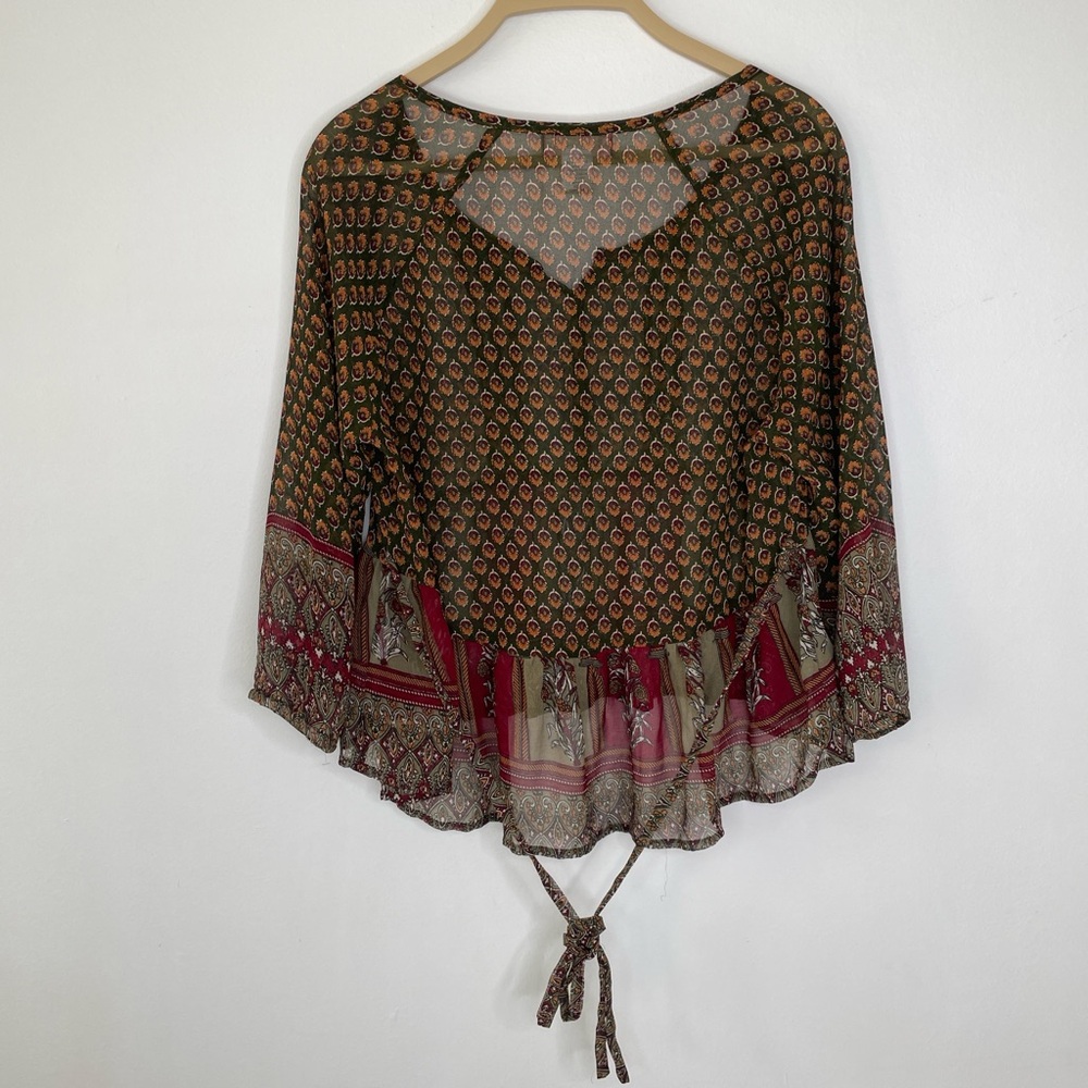 Band of Gypsies Vintage Sheer Paisley Boho Peplum Multicolor Blouse - Picture 5 of 8